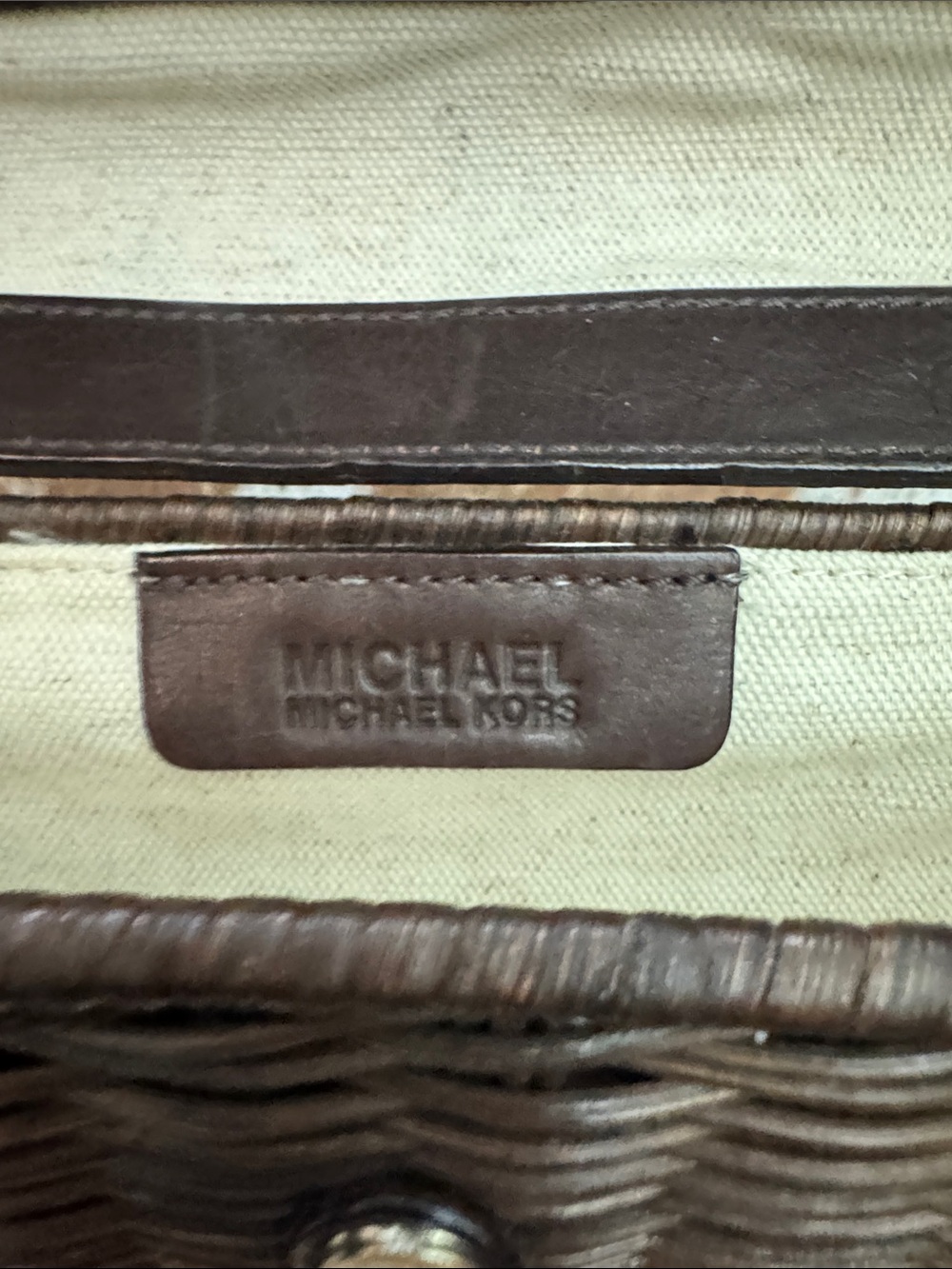 Michael Kors Brown Woven Wicker Clutch with Gold Hardware - Picture 2 of 5